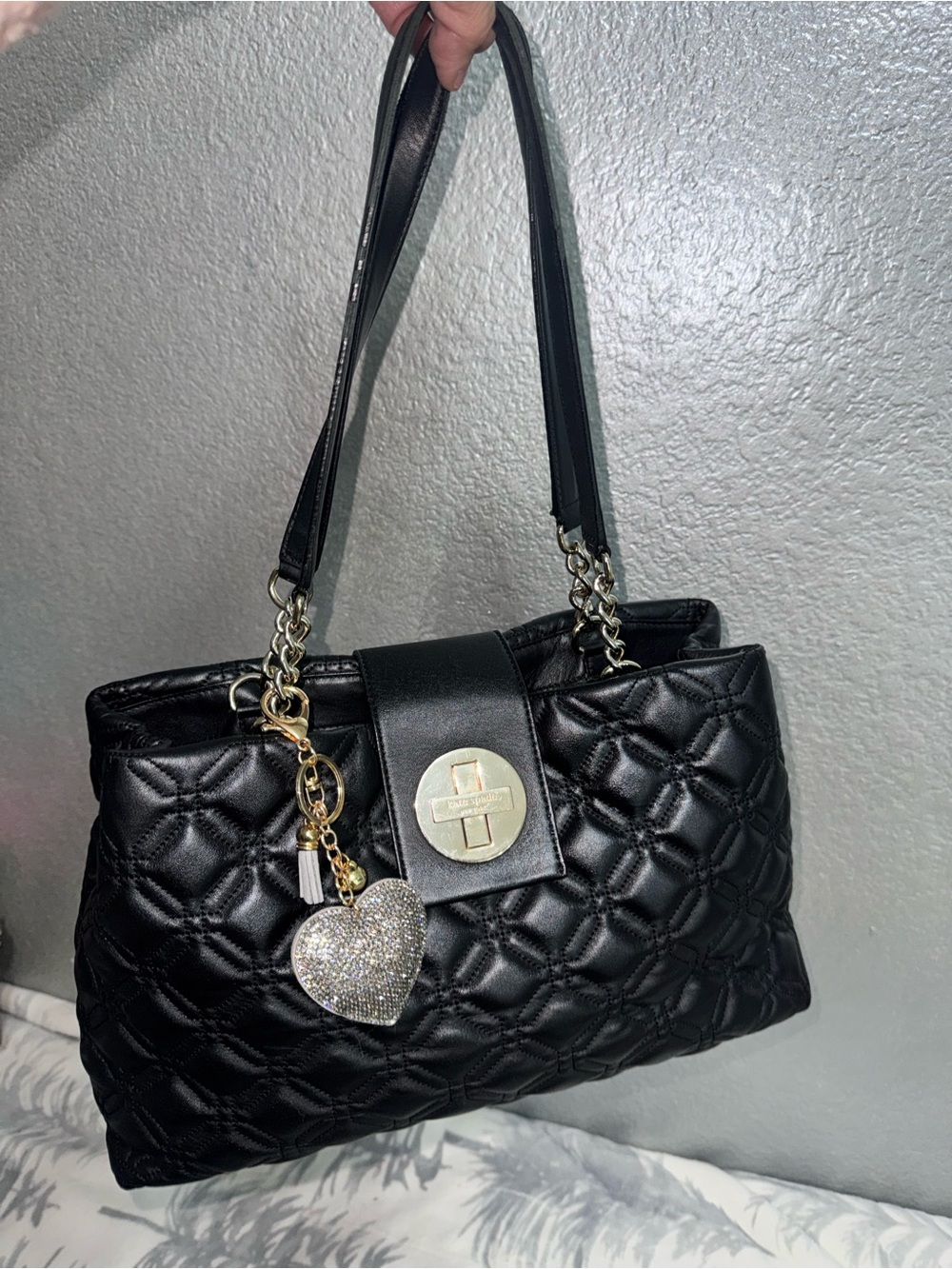 kate spade Black Quilted Shoulder Bag with Gold Hardware and Heart Charm - Picture 16 of 17